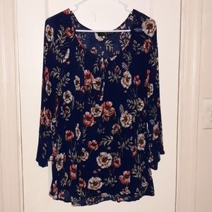 3/4sleeve thin cotton floral top plus size